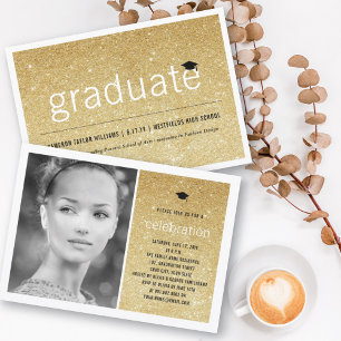 Invitation Parties scintillant d'or Gradué Simple Chic Gradua