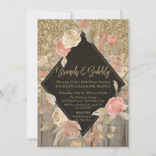 Invitation Parties scintillant d'or Grange Bois Floral Brunch