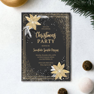 Invitation Parties scintillant d'or gris floral Entreprise No