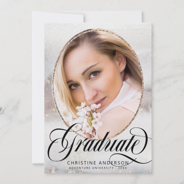 Invitation Parties scintillant d'or gris photo Virtual Gradua (Devant)