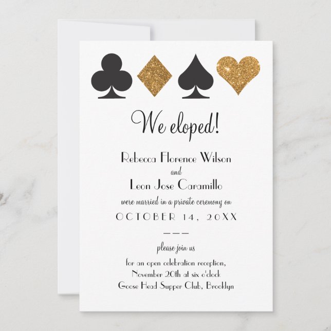 Invitation Parties scintillant d'or Las Vegas Elopement Annon (Devant)