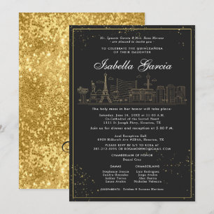 Invitation Parties scintillant d'or Las Vegas Quinceañera Ann