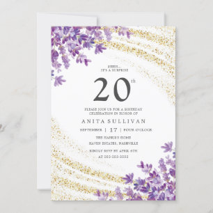 Invitation Parties scintillant d'or Lavender Floral Vingt-dix