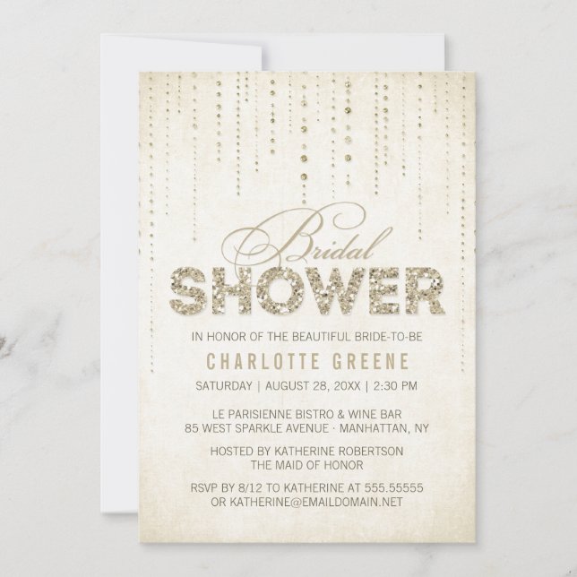 Invitation Parties scintillant d'or Look nuptiale douche Invi (Devant)