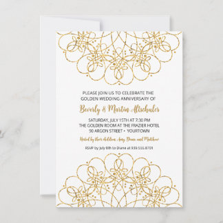 Invitation Parties scintillant d'or Mandala 50e anniversaire