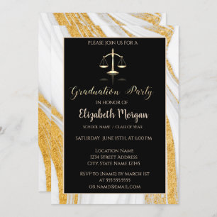 Invitation Parties scintillant d'or Marble Law School Graduat