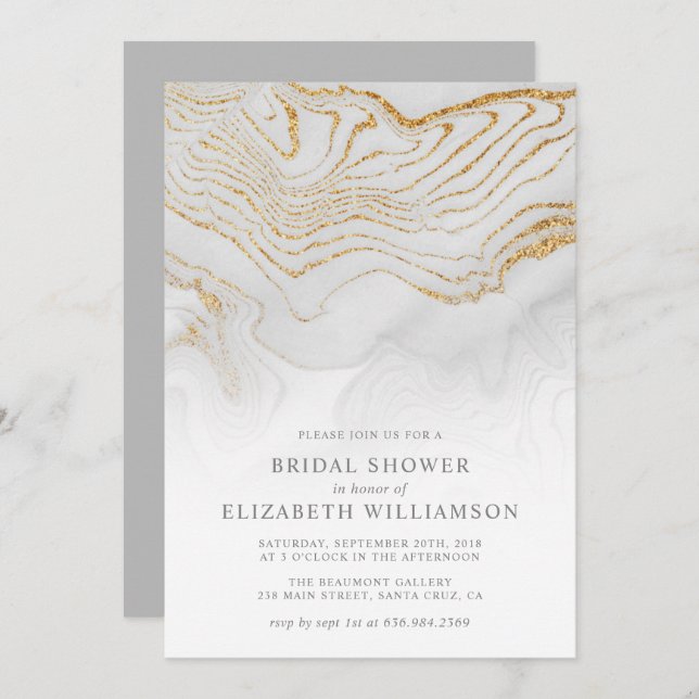 Invitation Parties scintillant d'or Marbre nuptiale douche In (Devant / Derrière)