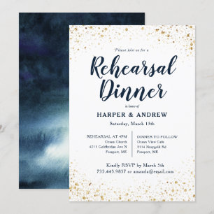 Invitation Parties scintillant d'or Marine Bleu Aquarelle Dîn