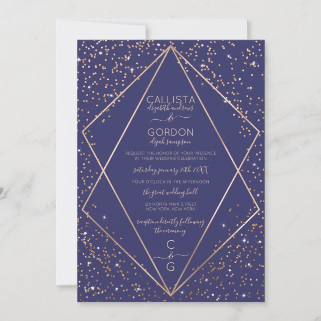 Invitation Parties scintillant d'or Marine Confetti Terrarium (Devant)