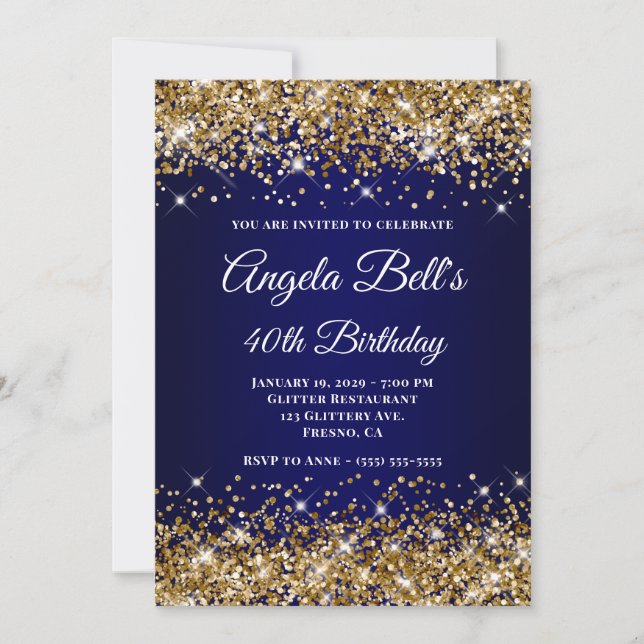Invitation Parties scintillant d'or Marine Monogramme bleu 40 (Devant)