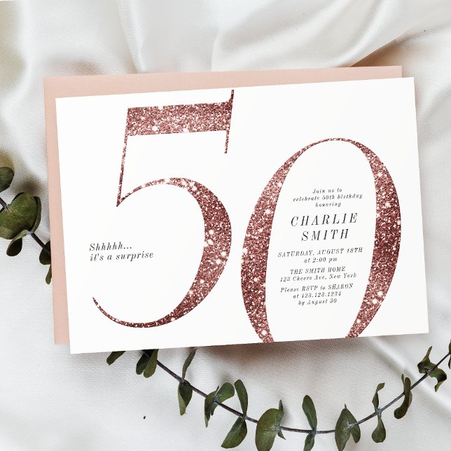 Invitation Parties scintillant d'or minimaliste rose moderne  (Modern minimalist rose gold glitter 50th birthday invitation)