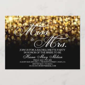 Invitation Parties scintillant d'or Miss à Mme Bachelorette I