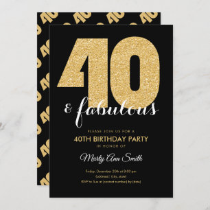 Invitation Parties scintillant d'or moderne 40 & Fabulous Bir