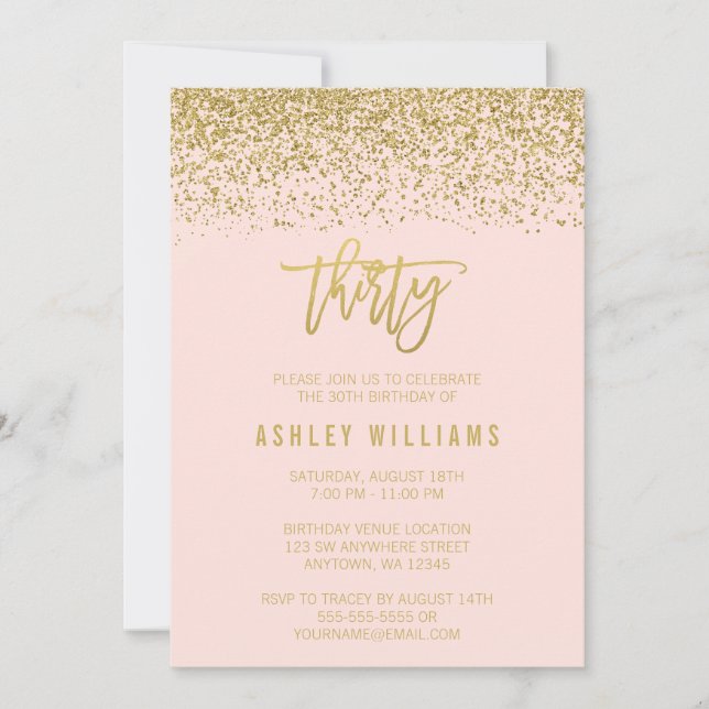 Invitation Parties scintillant d'or moderne Blush Pink Faux 3 (Devant)
