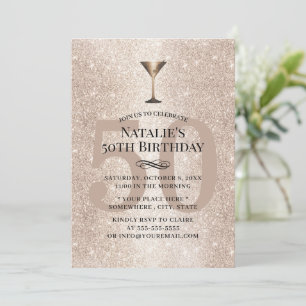 Invitation Parties scintillant d'or moderne Cocktail Girl 50e