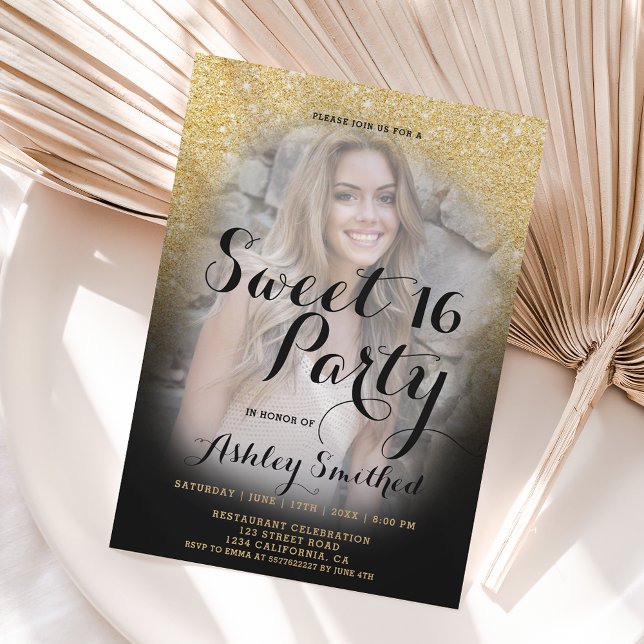 Invitation Parties scintillant d'or moderne noir ombre photo  (Créateur téléchargé)