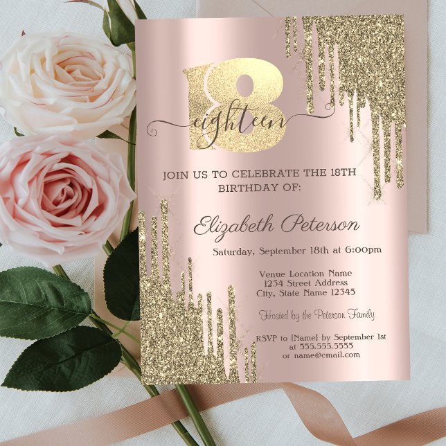 Invitation Parties scintillant d'or moderne  Rose Gold 18e an (Créateur téléchargé)