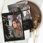 Invitation Parties scintillant d'or moderne script noir 4 pho<br><div class="desc">Parties scintillant d'or moderne confetti sceau scintillant noir Sweet 16 anniversaire invitation fête. Ajoutez 4 de vos photos préférées avec une police de style brossé moderne et un collage de grille photo.</div>