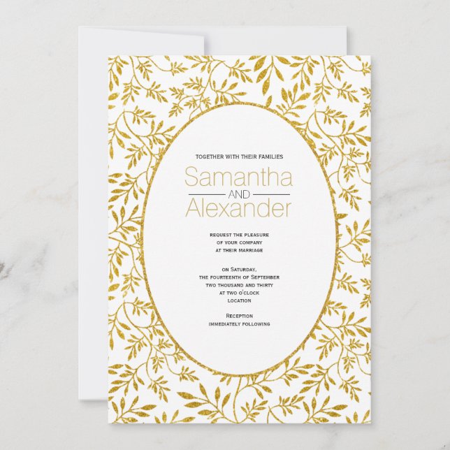 Invitation Parties scintillant d'or motif de mariage rectangu (Devant)