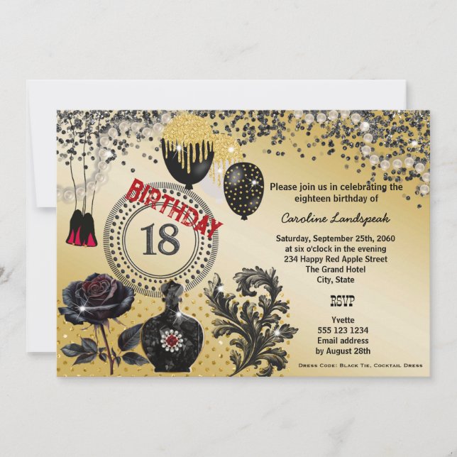 Invitation Parties scintillant d'or noir et talons hauts 18e  (Devant)