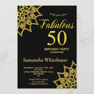 Invitation Parties scintillant d'or Noir Fabuleux 50 Annivers