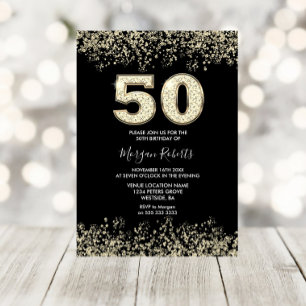 Invitation Parties scintillant d'or noir Mens Femme 50e fête