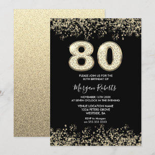 Invitation Parties scintillant d'or noir Mens Femme 80e fête