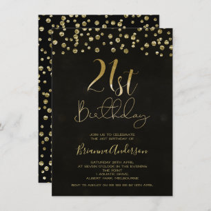 Invitation Parties scintillant d'or noir moderne 21e annivers