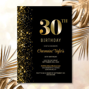 Invitation Parties scintillant d'or noir moderne 30e annivers
