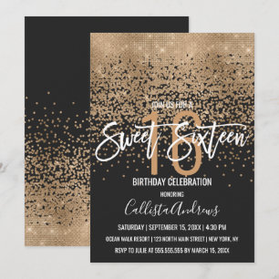 Invitation Parties scintillant d'or noir moderne Confetti Swe