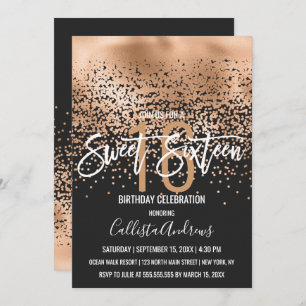 Invitation Parties scintillant d'or noir moderne Confetti Swe