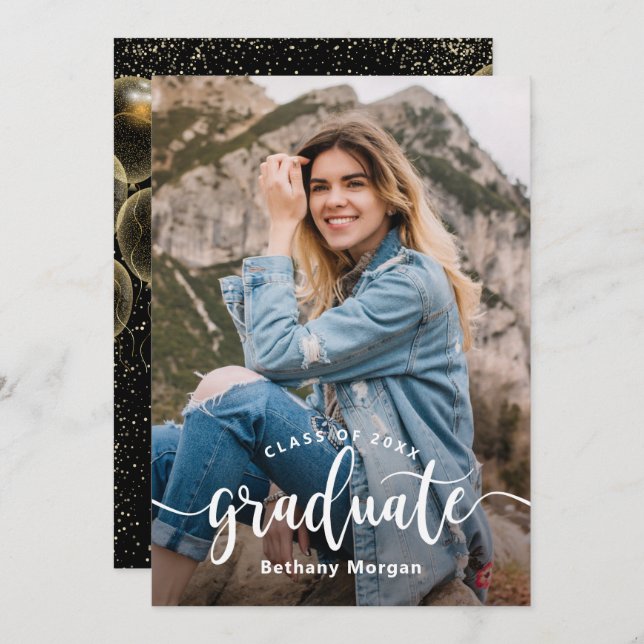 Invitation Parties scintillant d'or noir moderne photo de gra (Devant / Derrière)