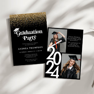 Invitation Parties scintillant d'or noir Retro Graduation Par