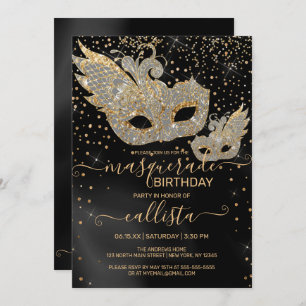 Invitation Parties scintillant d'or Noir Soie Mascarade Anniv