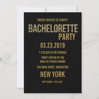 Invitation Parties scintillant d'or noir Typographie Invitati