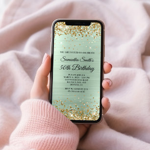 Invitation Parties scintillant d'or Pale Mint Foil 50e annive