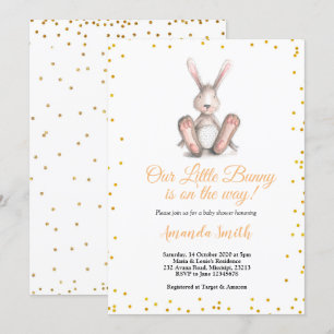 Invitation Parties scintillant d'or Petite Bunny Baby shower 