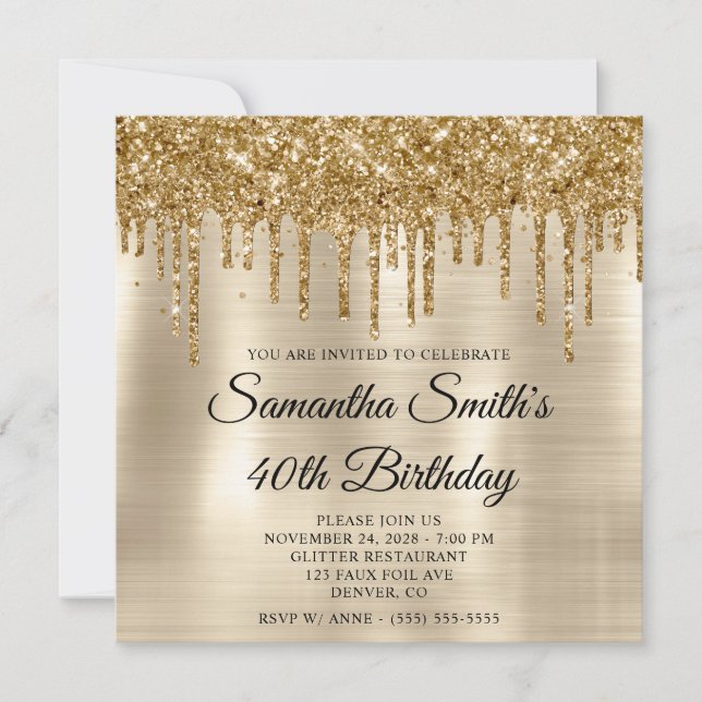 Invitation Parties scintillant d'or Platinum Foil 40e anniver (Devant)