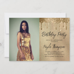 Invitation Parties scintillant d'or Portrait Anniversaire Fêt