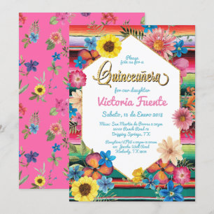 Invitation Parties scintillant d'or Quinceanera du Mexique Fl