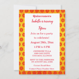 Invitation Parties scintillant d'or Quinceanera Floral Rouge