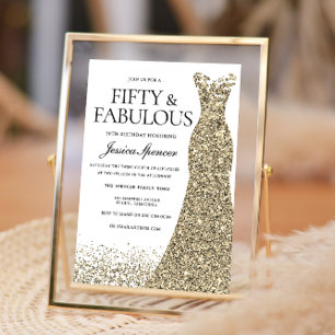 Invitation Parties scintillant d'or robe femmes 50e fête d'an