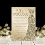 Invitation Parties scintillant d'or robe femmes 50e fête d'an<br><div class="desc">Parties scintillant d'or Robe femme 50e anniversaire fête 50 et des variantes fabuleuses à l'invitation et articles correspondants dans notre magasin</div>