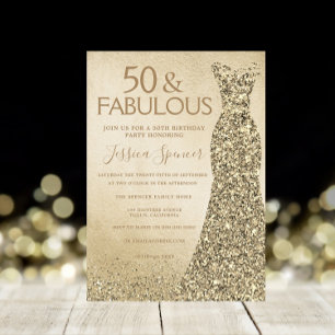 Invitation Parties scintillant d'or robe femmes 50e fête d'an