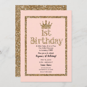 Invitation Parties scintillant d'or rose 1er anniversaire Pri