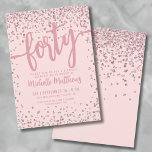 Invitation Parties scintillant d'or rose 40e anniversaire<br><div class="desc">Présentant une invitation chic et festive de 40e anniversaire, parfait pour marquer ce jalon spécial dans le style. L'élégant design associe des confettis de parties scintillant argentée, ajoutant une touche de plaisir et de fête. En haut, "Quarante" est présenté en gras calligraphie, donnant le ton d'une célébration inoubliable. Le texte...</div>
