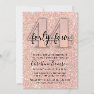 Invitation Parties scintillant d'or rose 44ème anniversaire I