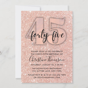 Invitation Parties scintillant d'or rose 45e anniversaire Inv