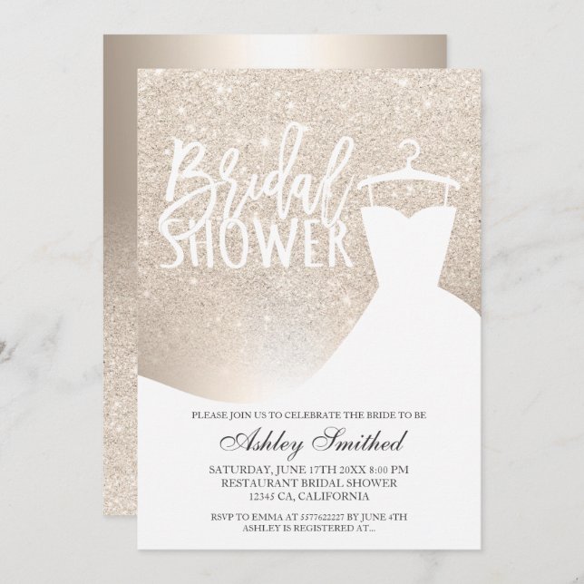 Invitation parties scintillant d'or Rose à l'ombre robe de fo (Devant / Derrière)