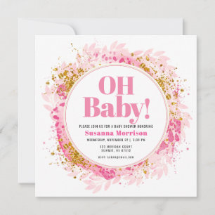 Invitation Parties scintillant d'or rose Aquarelle bébé fille